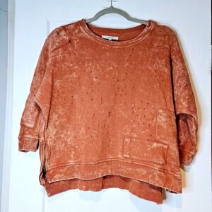 Rosa Chá Distressed Washed Terry Sweatshirt Side Zip Hem Size Small